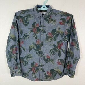 Tommy Bahama Shirt Mens Small Blue Button Up Long Sleeve Chambray Floral Cotton